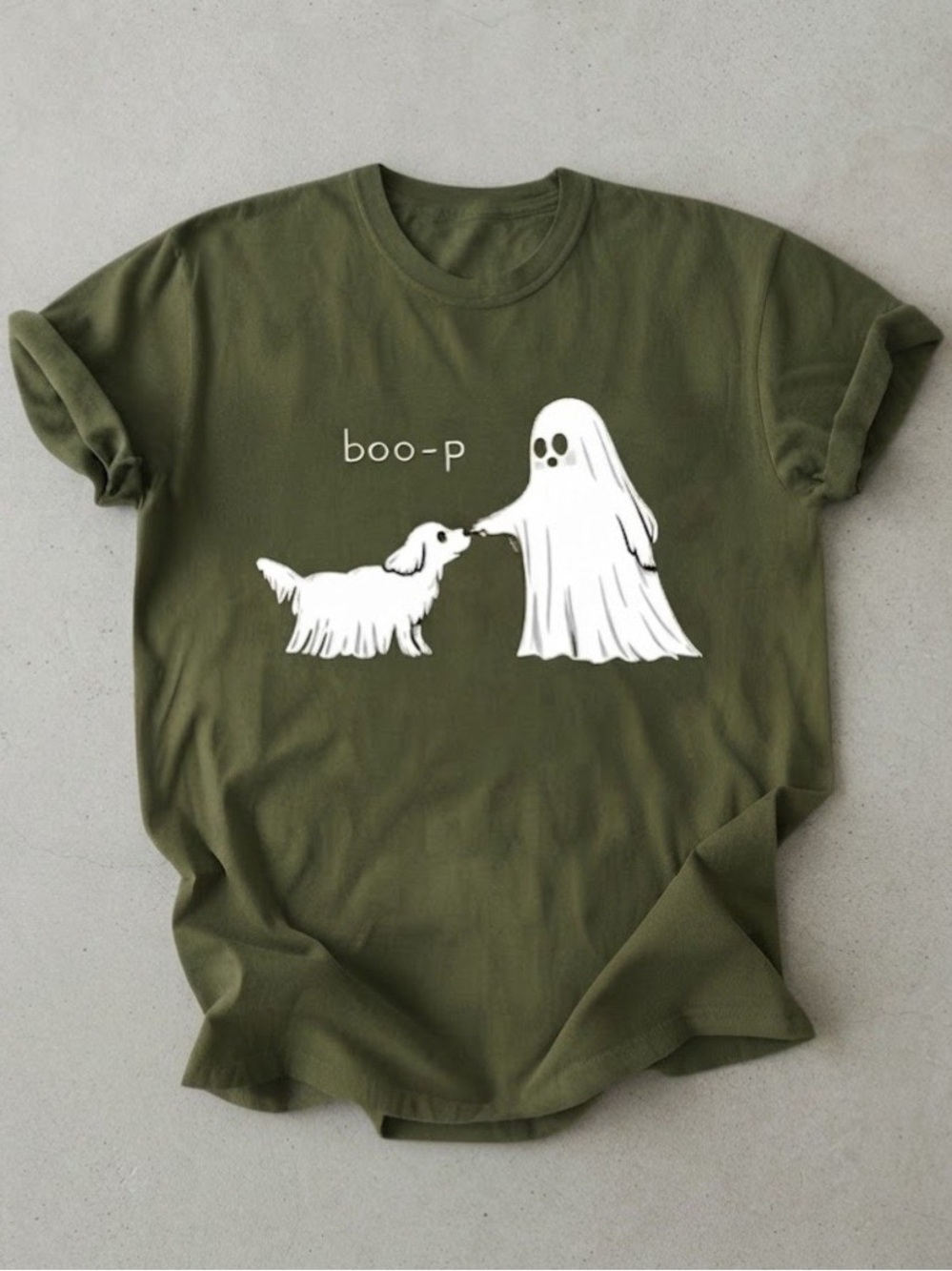 Cute Ghost Dog Boop Nose Touch Halloween Green Comfort Color T-Shirt